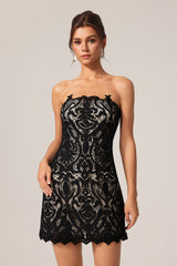 Johanna Black Lace Overlay Mini Dress Strapless Elegant Glamorous