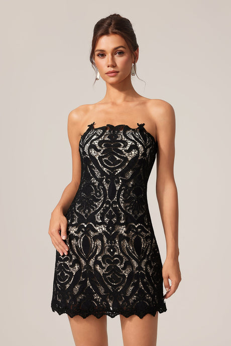 Johanna Black Lace Overlay Mini Dress Strapless Elegant Glamorous