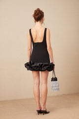 Johanna Mini Dress Black Open Back Ruffles