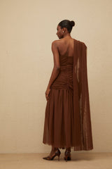 Jolanda Gown - One Shoulder Design - Cinched Waist - Ruched Detailing - Asymmetrical Style - Maxi Length