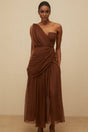Jolanda Gown - One Shoulder Design - Cinched Waist - Ruched Detailing - Asymmetrical Style - Maxi Length