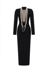 Jordan Black Bandage Maxi Dress with Pearl Detailing