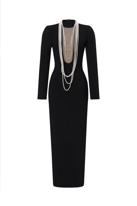 Jordan Black Bandage Maxi Dress with Pearl Detailing