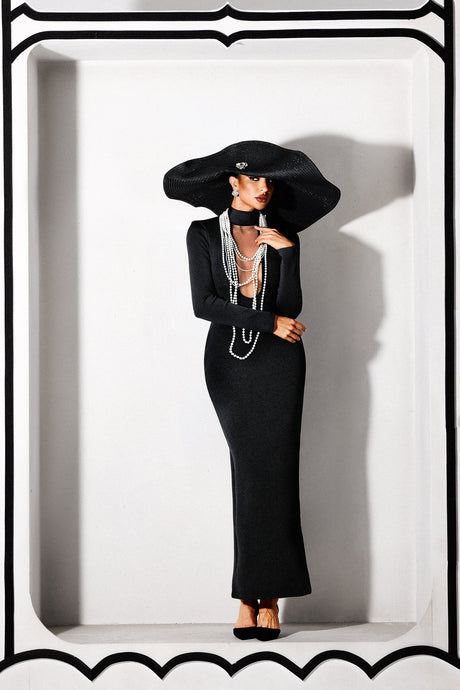 Jordan Black Bandage Maxi Dress with Pearl Detailing
