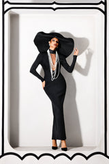 Jordan Black Bandage Maxi Dress with Pearl Detailing