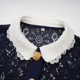 Jordan Midi Dress Blue Floral Crochet Lace & Belted Scalloped Hem