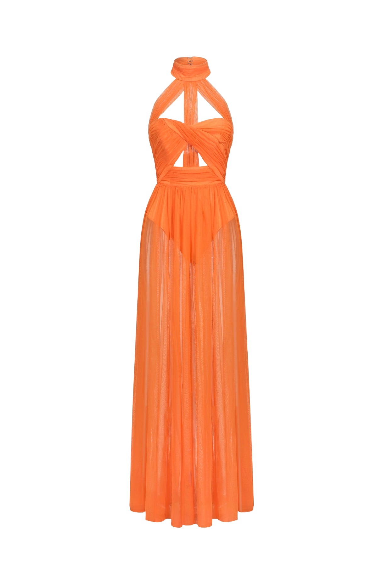Jordan Orange Halterneck Twist Detail Maxi Dress for Women