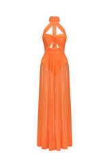 Jordan Orange Halterneck Twist Detail Maxi Dress for Women