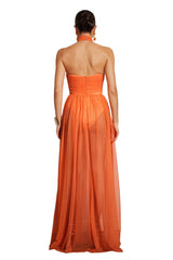 Jordan Orange Halterneck Twist Detail Maxi Dress for Women
