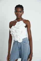 Josephine Floral Top Halterneck Applique White