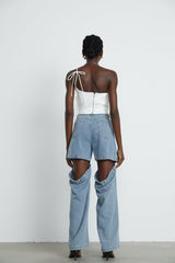 Josephine Floral Top Halterneck Applique White