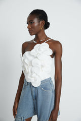 Josephine Floral Top Halterneck Applique White