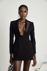 Joséphine Vneck satincollared mini dress