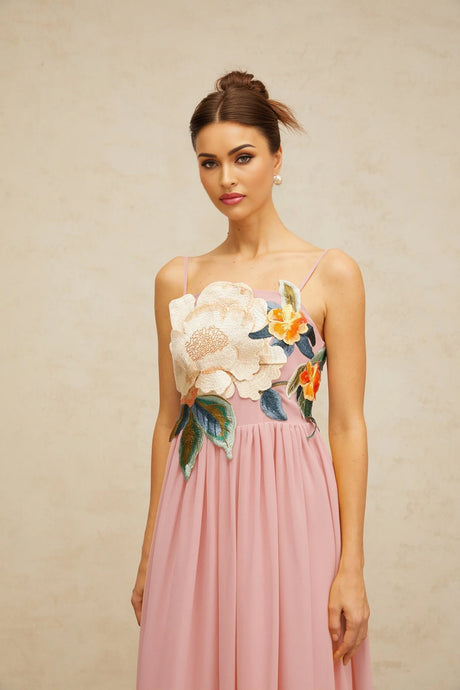 Josette floralembroidered shirred maxi dress in Pink