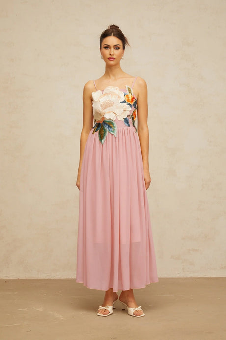 Josette floralembroidered shirred maxi dress in Pink