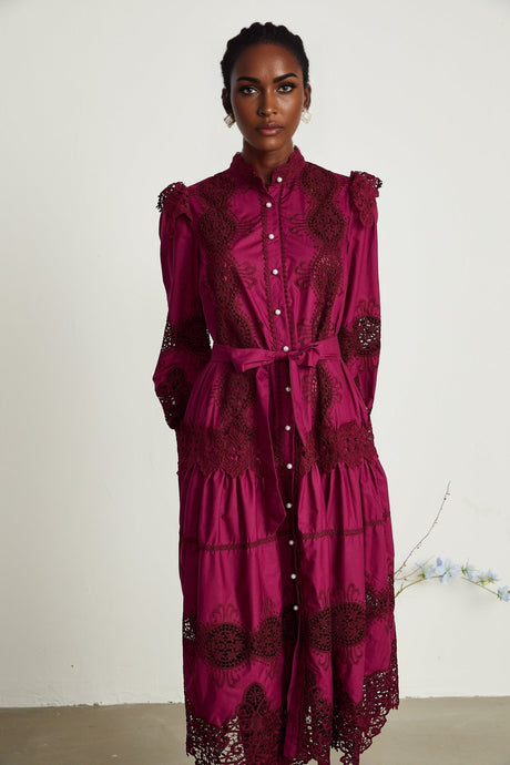 Josiane red guipurelace midi dress
