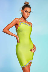 Ofelia Mini Dress - One Shoulder - Body-Hugging Fit - Shimmering Neckline Detail - High-Quality Bandage Fabric