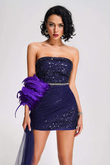 Trinity Mini Dress - Strapless Silhouette - Shimmering Sequins - Ruffled Detailing - Fitted - Luxurious Appeal