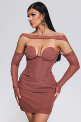 Mariella Mini Dress - Off-Shoulder Neckline - Corset Detailing - Fitted Silhouette - Mesh Accents - Versatile Styling