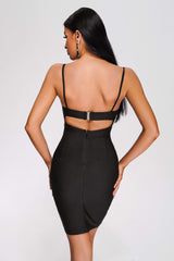 Serafina Mini Dress - Crossed Neckline - Cut-Out Waist Detail - Form-Fitting Bandage - Sophisticated Yet