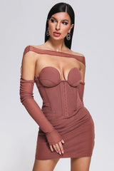 Mariella Mini Dress - Off-Shoulder Neckline - Corset Detailing - Fitted Silhouette - Mesh Accents - Versatile Styling
