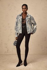 Julia Denim Jacket Blue Sequined Flower Embroidery & Rhinestone