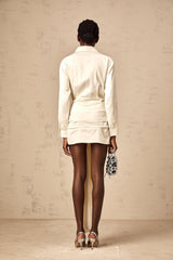 Julia Mini Dress White Satin Ribbon Ruched Thigh Length