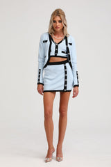 Julia Skirt & Top Set in Blue Long Sleeve Button Detail Matching