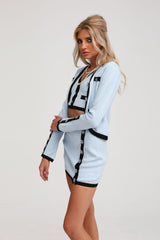 Julia Skirt & Top Set in Blue Long Sleeve Button Detail Matching