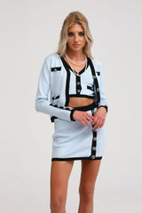 Julia Skirt & Top Set - Knitted Construction - Contrast Colors - Panelled Design - Front Button Detailing
