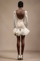Julia White Lace V-Neck Long Sleeve Mini Dress