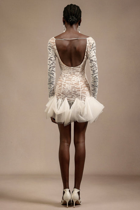 Julia White Lace V-Neck Long Sleeve Mini Dress