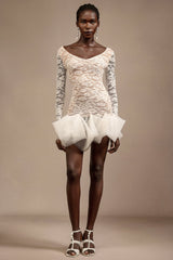 Julia White Lace V-Neckline Long Sleeve Mini Dress