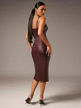 Julianna Midi Dress - Neckline Straps - Pencil Hem - Natural Waist - Cami Type - Backless Zipper