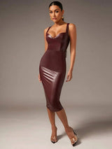 Julianna Midi Dress - Neckline Straps - Pencil Hem - Natural Waist - Cami Type - Backless Zipper