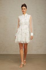 Julianna Mini Dress White Tulle Sequin Pearl Petal Embellishments