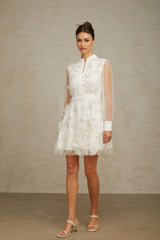 Julianna Mini Dress White Tulle Sequin Pearl Petal Embellishments