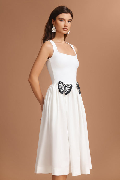 Julianna White Butterfly Detail Halter Neck Dress