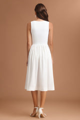 Julianna White Square Collar Halter Neckline Butterfly Detail Dress