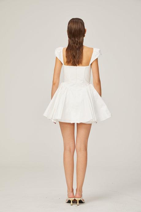 Julie white foldedneck bonded sleeveless mini dress