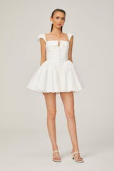 Julie white foldedneck bonded sleeveless mini dress