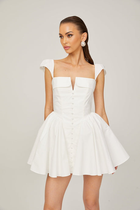 Julie white foldedneck bonded sleeveless mini dress