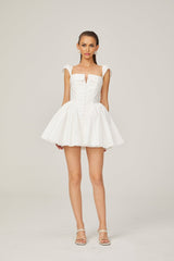 Julie white foldedneck bonded sleeveless mini dress