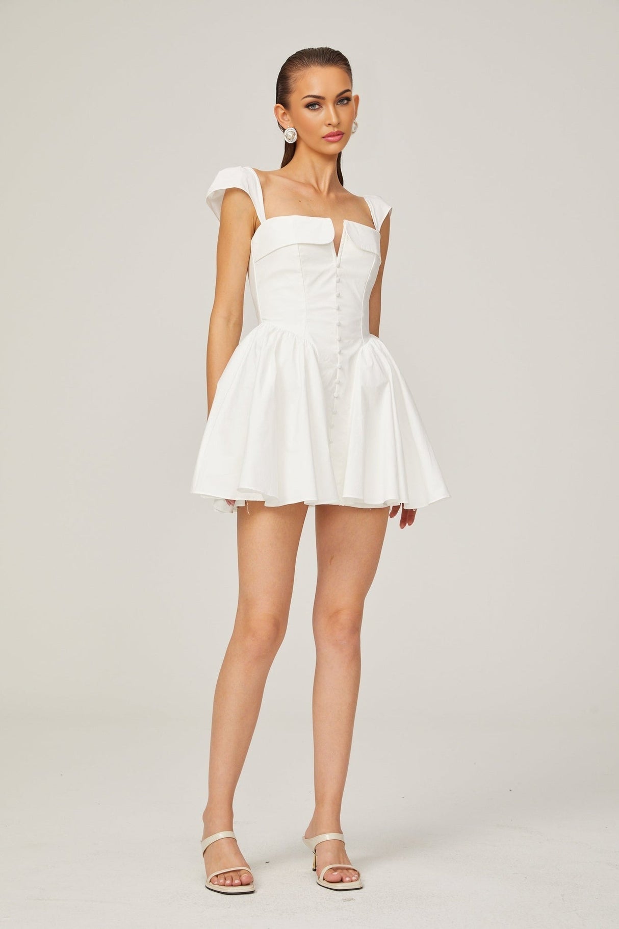 Julie white foldedneck bonded sleeveless mini dress