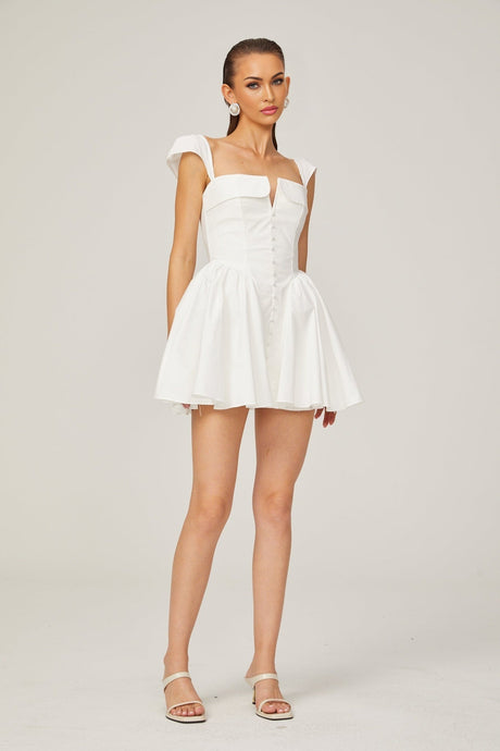 Julie white foldedneck bonded sleeveless mini dress