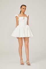 Julie white foldedneck bonded sleeveless mini dress