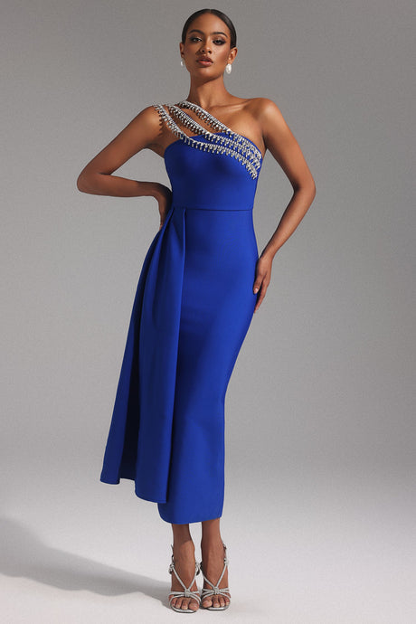 Juliet Blue One-Shoulder Diamond Detail Dress
