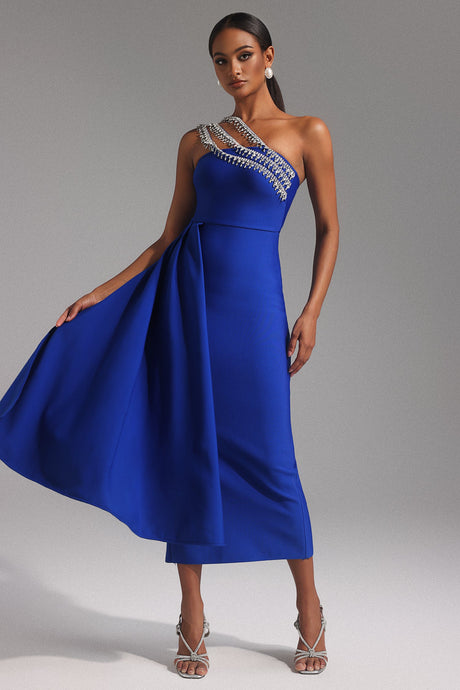 Juliet Blue One-Shoulder Diamond Detail Dress