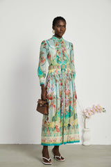 Juliette floralprint flouncehem midi dress