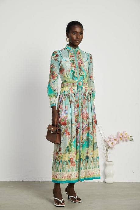 Juliette floralprint flouncehem midi dress
